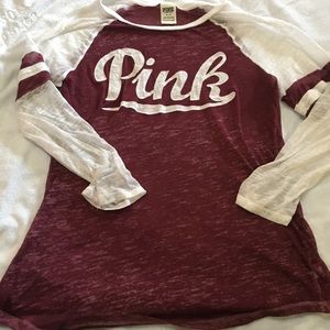 Burgundy and white sheer raglan tee